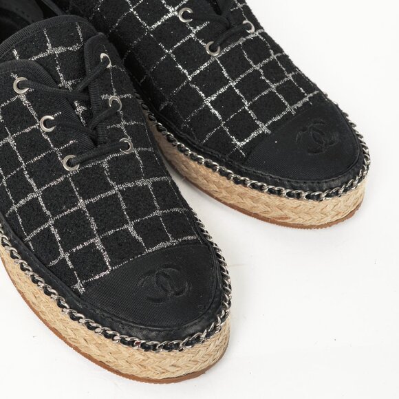 Chanel Black Metallic Tweed Espadrille Low-Top Sneakers - Picture 6 of 12